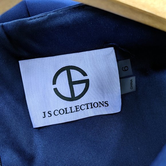 JS Collections Size 6 Boat Neck Sleeveless Faux Wrap Midi Sheath Dress in Navy - Picture 6 of 7